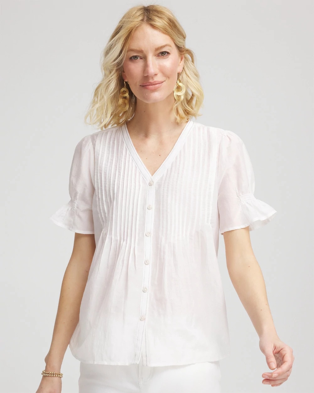 Chico's Women | Pleated Cotton-Silk Shirt ALABASTER