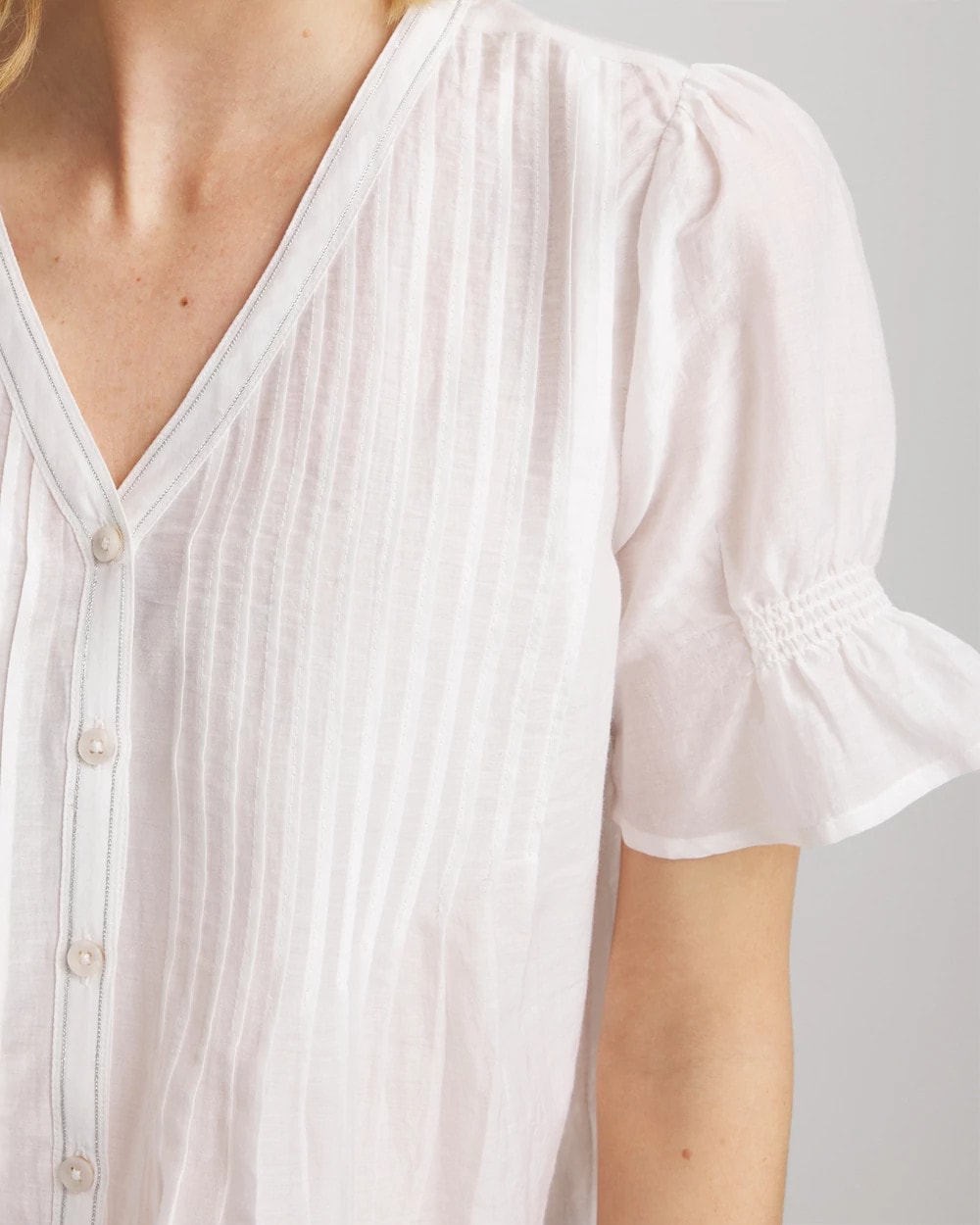 Chico's Women | Pleated Cotton-Silk Shirt ALABASTER