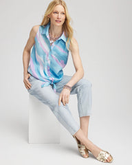 Chico's Women | No Iron™ Linen Tie-Front Sleeveless Shirt PARADISO BLUE