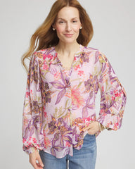 Chico's Women | Floral Georgette Pintuck Blouse PLUM SHADE