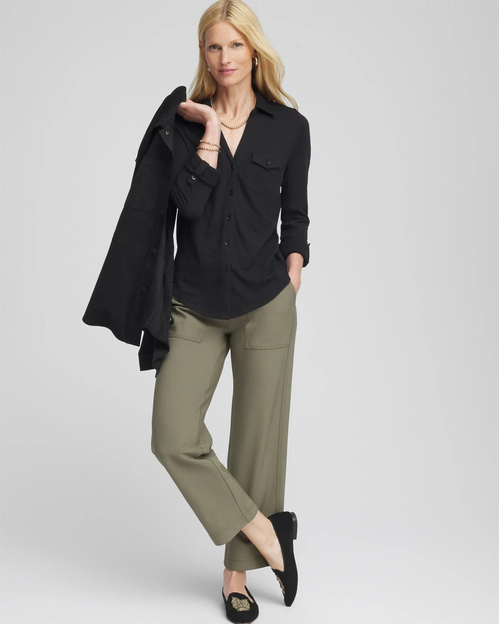 Chico's Women | Collared Henley Shirt BLACK