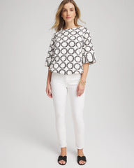 Chico's Women | Geo Print Boatneck Bubble-Hem Top ECRU