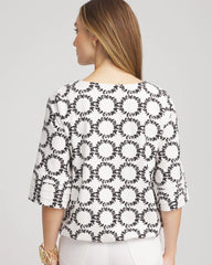 Chico's Women | Geo Print Boatneck Bubble-Hem Top ECRU