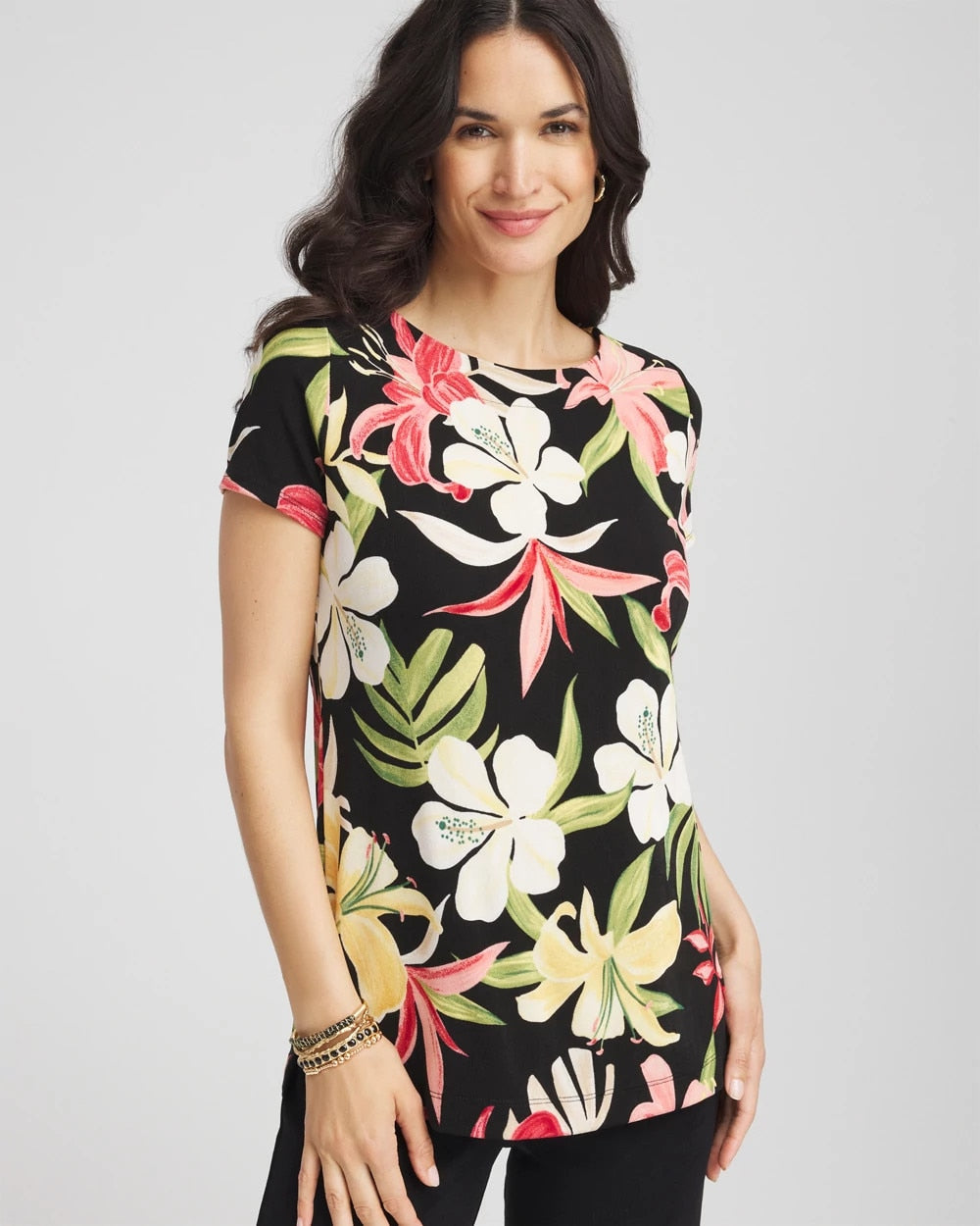 Chico's Women | Travelers™ Tropical-Lily Tunic GOLDEN CHAMOIS