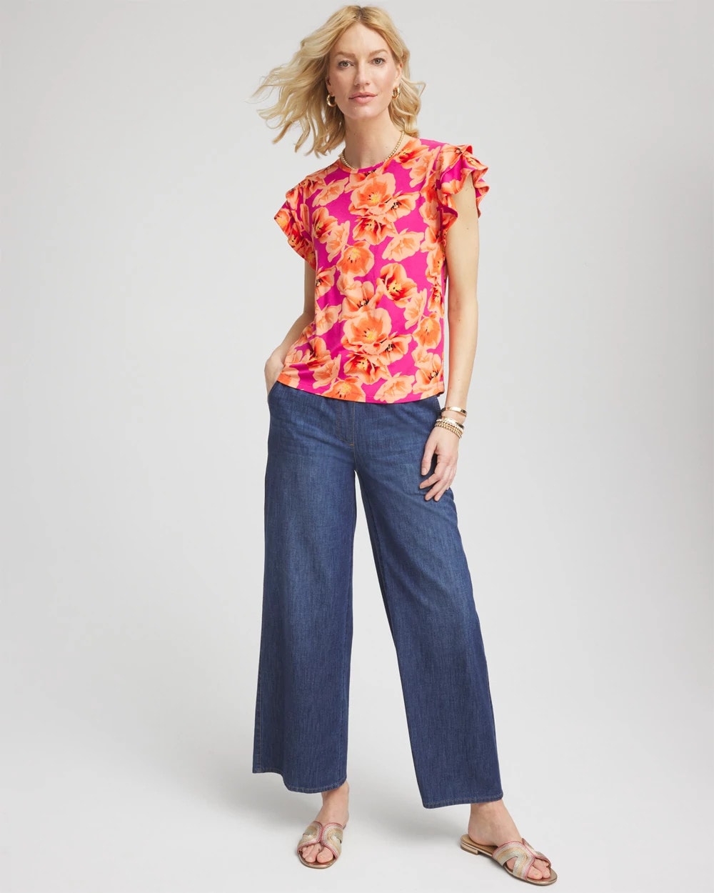 Chico's Women | Touch of Cool™ Tropical Flutter Sleeve Tee CRUSHED BERRIES