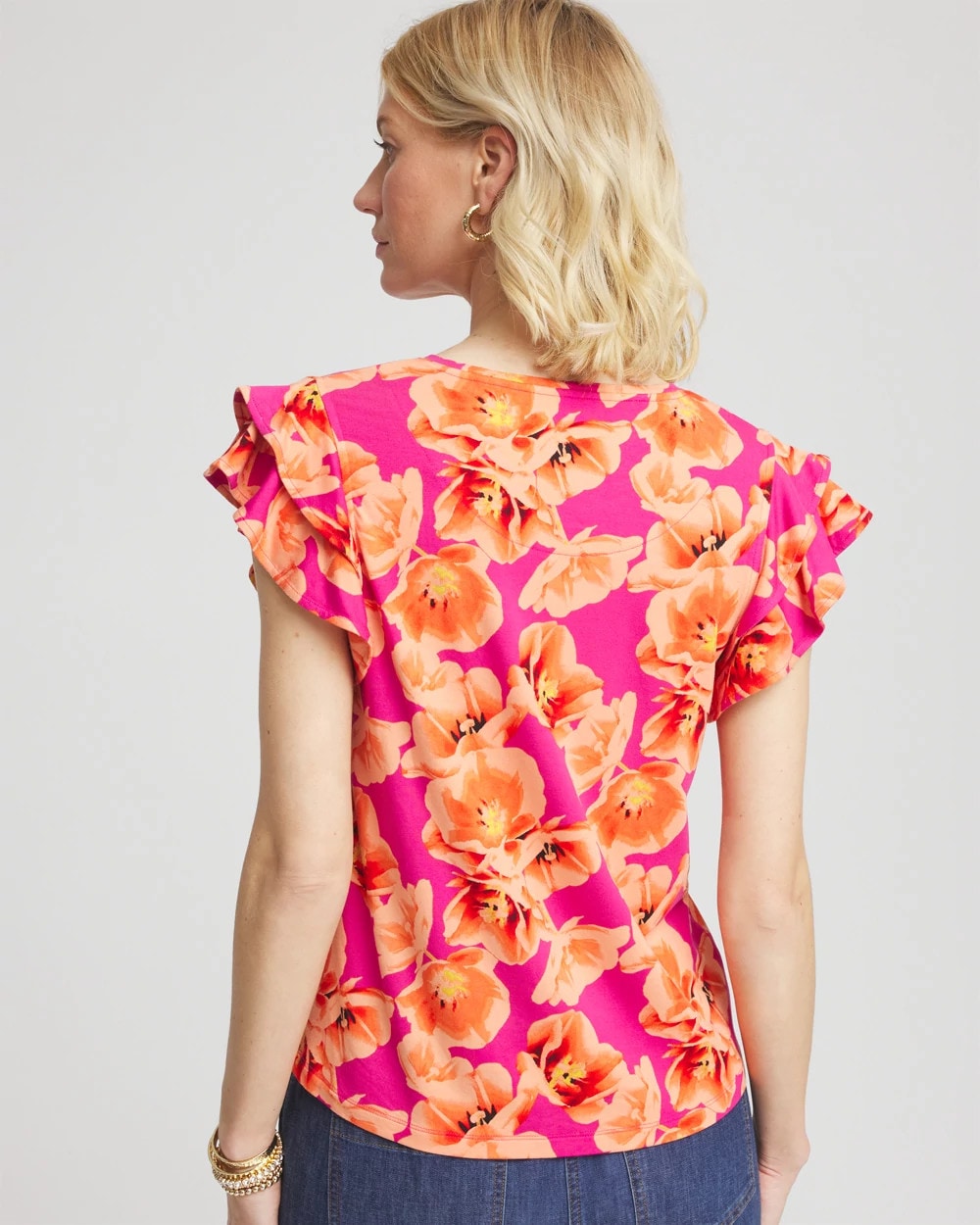 Chico's Women | Touch of Cool™ Tropical Flutter Sleeve Tee CRUSHED BERRIES
