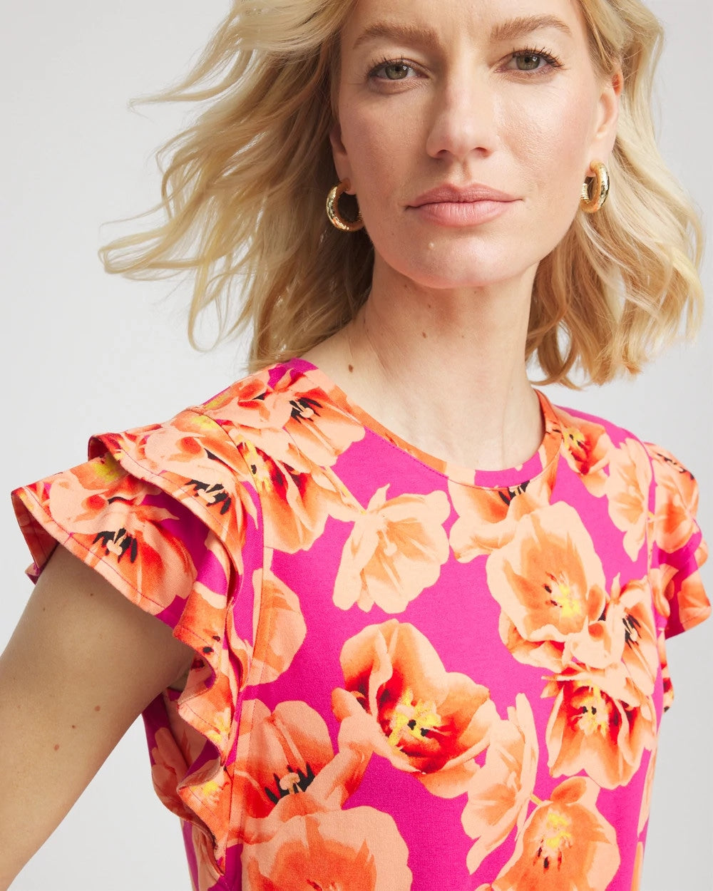 Chico's Women | Touch of Cool™ Tropical Flutter Sleeve Tee CRUSHED BERRIES