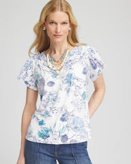 Chico's Women | Touch of Cool™ Floral Flutter Sleeve Tee ALABASTER