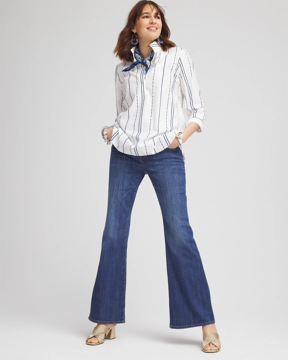 Chico's Women | No Iron™ Striped Buttonback Stretch Tunic SEAPORT