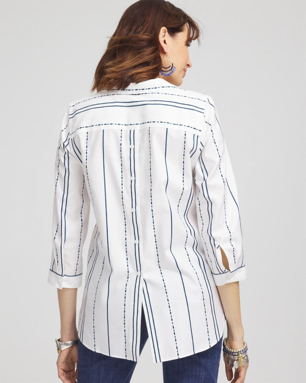 Chico's Women | No Iron™ Striped Buttonback Stretch Tunic SEAPORT