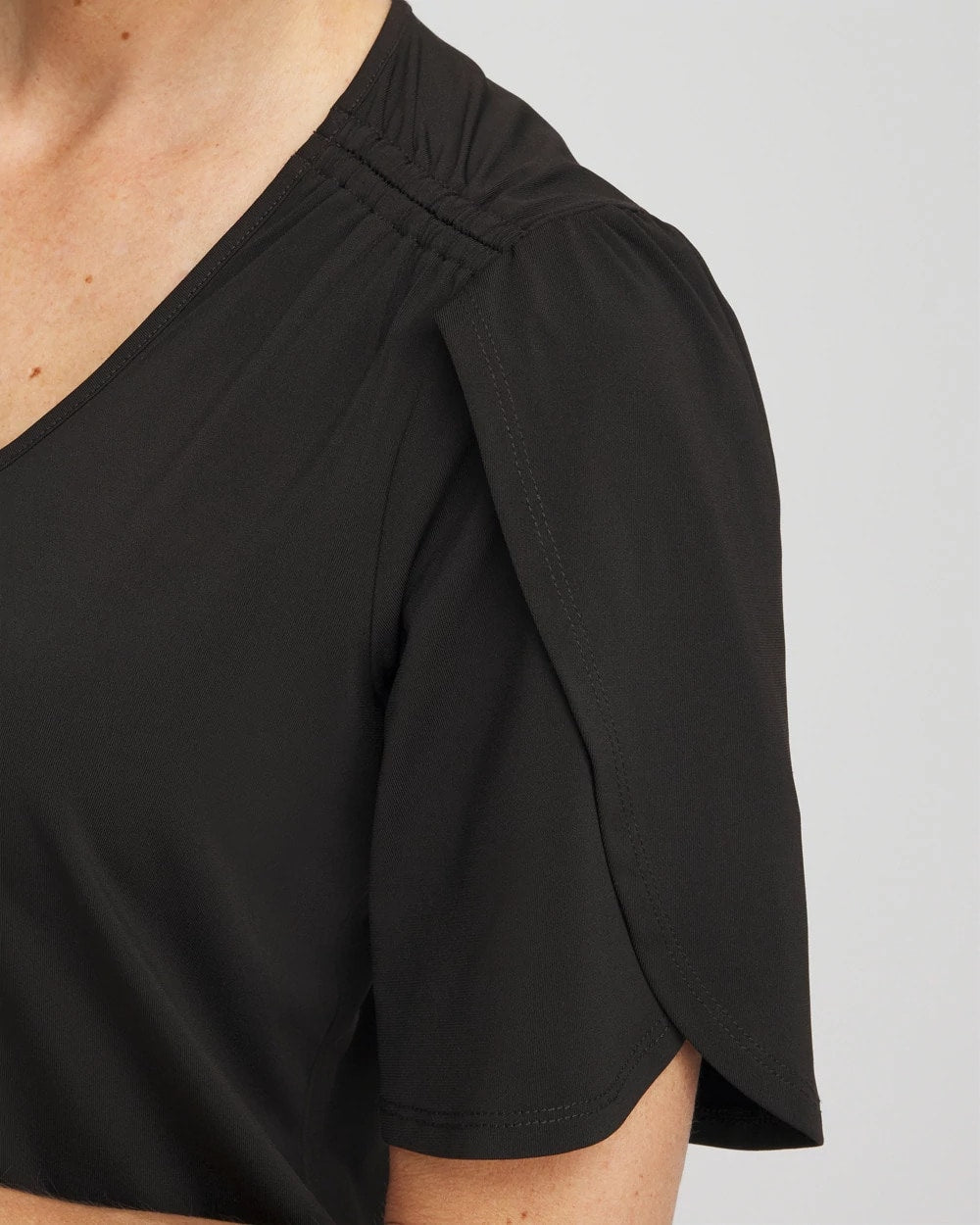 Chico's Women | Petal-Sleeve Voop Neck Tee BLACK