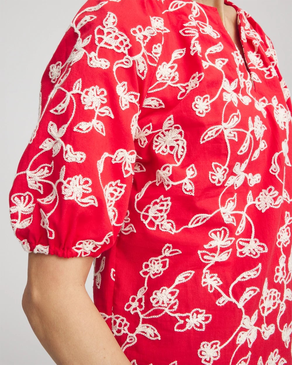 Chico's Women | Floral Embroidered Cotton Peasant Blouse RED GLOW