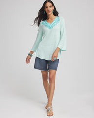 Chico's Women | Linen Embroidered V-Neck Tunic TEAL WATERS