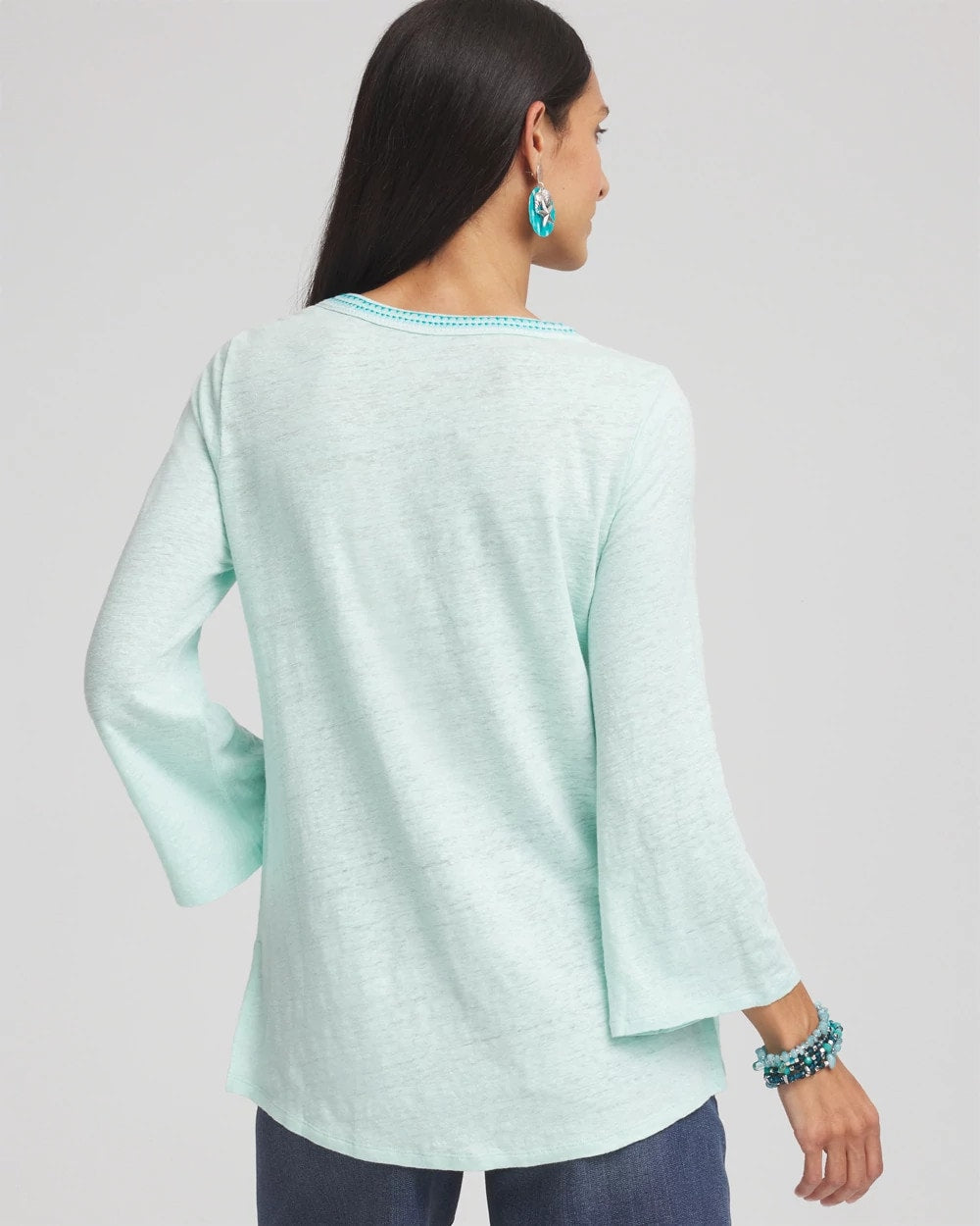 Chico's Women | Linen Embroidered V-Neck Tunic TEAL WATERS