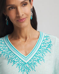 Chico's Women | Linen Embroidered V-Neck Tunic TEAL WATERS
