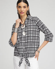 Chico's Women | No Iron™ Plaid Tie-Front Top BLACK