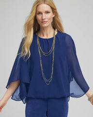 Chico's Women | Travelers™ Collection Bubble Hem Chiffon Blouse BLUE CASA