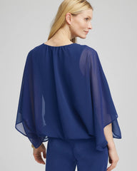 Chico's Women | Travelers™ Collection Bubble Hem Chiffon Blouse BLUE CASA