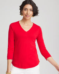 Chico's Women | Everyday 3/4 Sleeve V-Neck Tee RED GLOW