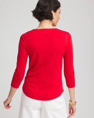 Chico's Women | Everyday 3/4 Sleeve V-Neck Tee RED GLOW