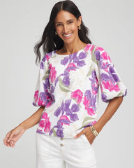 Chico's Women | Floral Bubble Sleeve Top ALABASTER