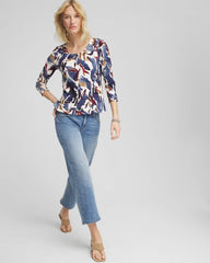 Chico's Women | Printed Textured Scoopneck Cardigan ECRU