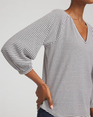 Chico's Women | Striped Crinkled Raglan Top ALABASTER
