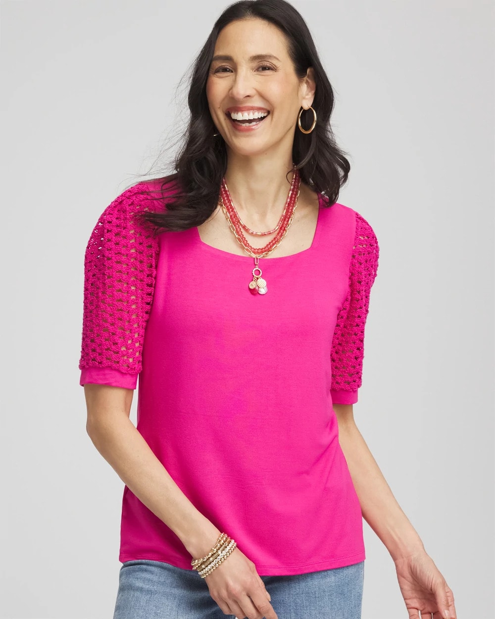 Touch of Cool™ Crochet Lace Square-Neck Tee