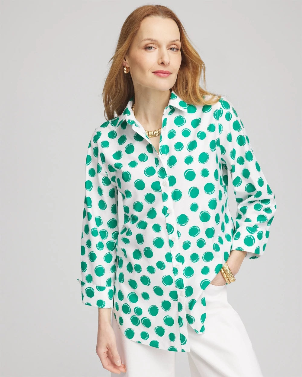 No Iron™ Polka-Dot Sateen Shirt