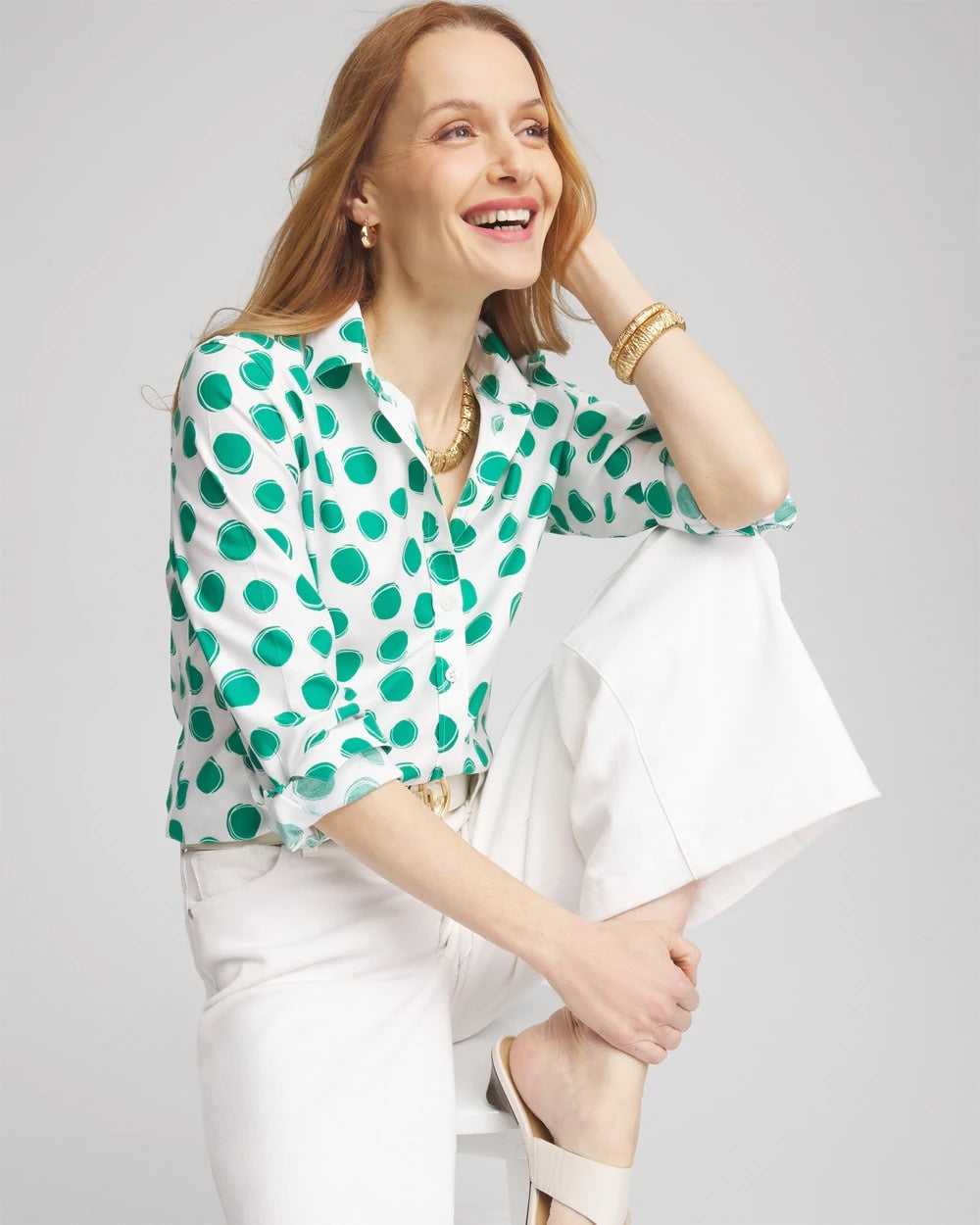 No Iron™ Polka-Dot Sateen Shirt