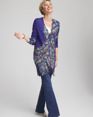 Chico's Women | Ella Peacock-Print Cardigan Sweater DARK COBALT