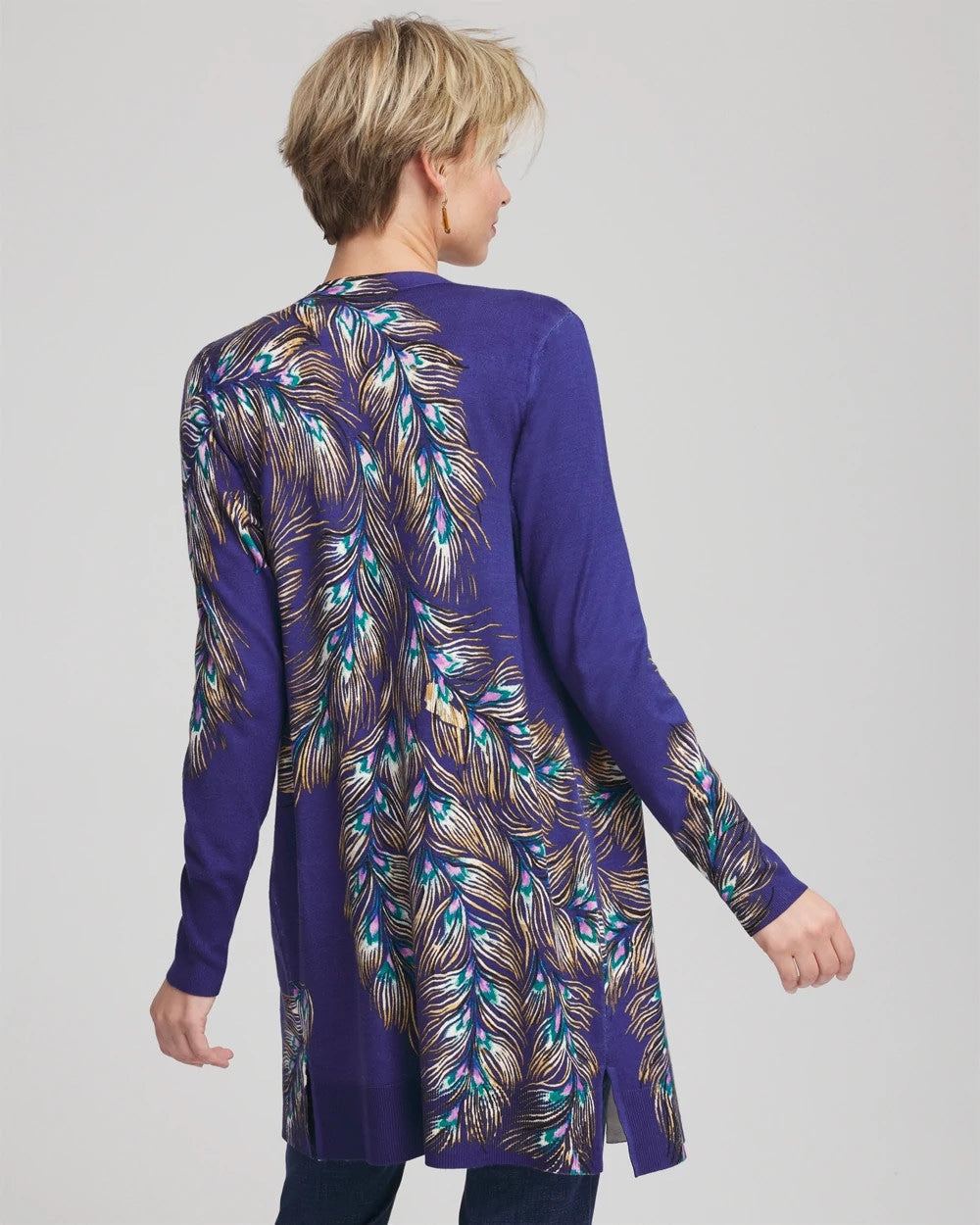Chico's Women | Ella Peacock-Print Cardigan Sweater DARK COBALT