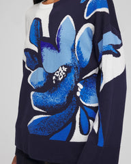Chico's Women | Floral Intarsia Crewneck Pullover TIDAL BLUE