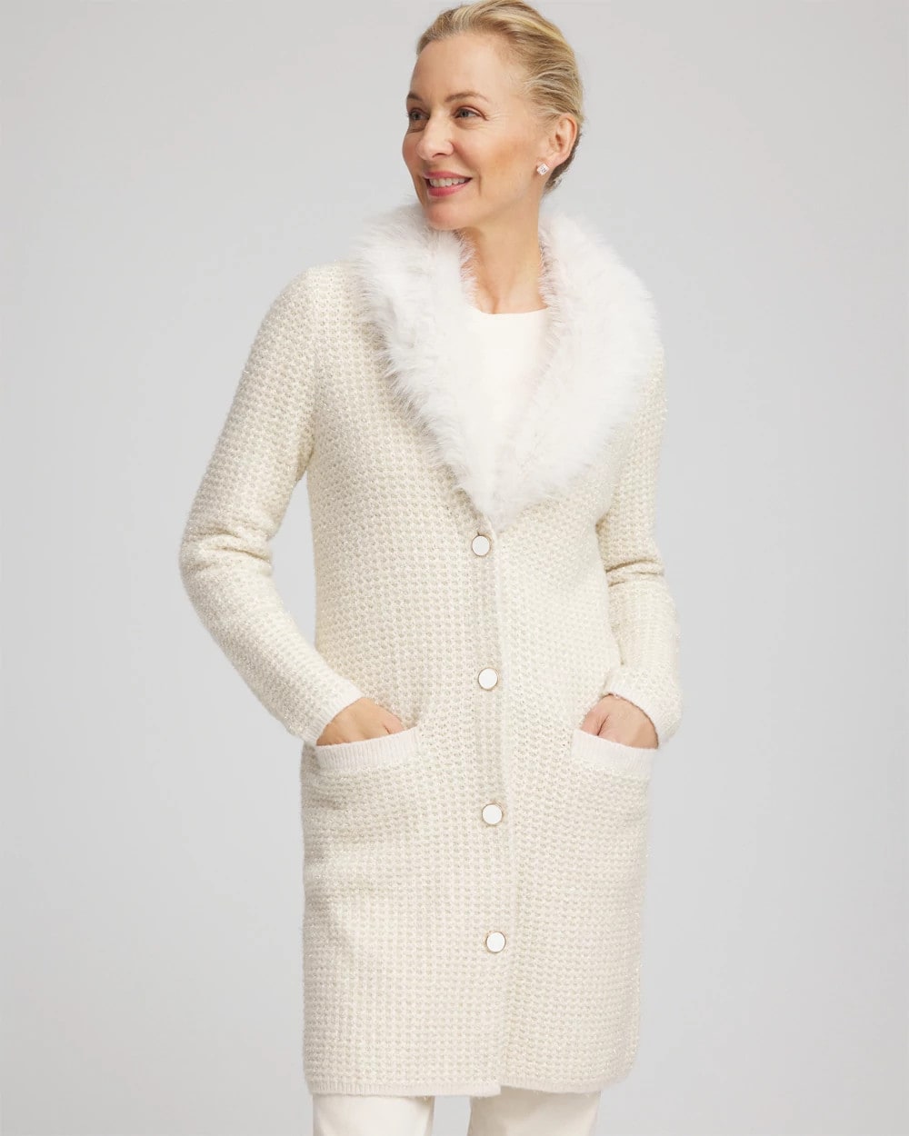 Chico's Women | Fur Trim Cardigan ENGLISH CREAM