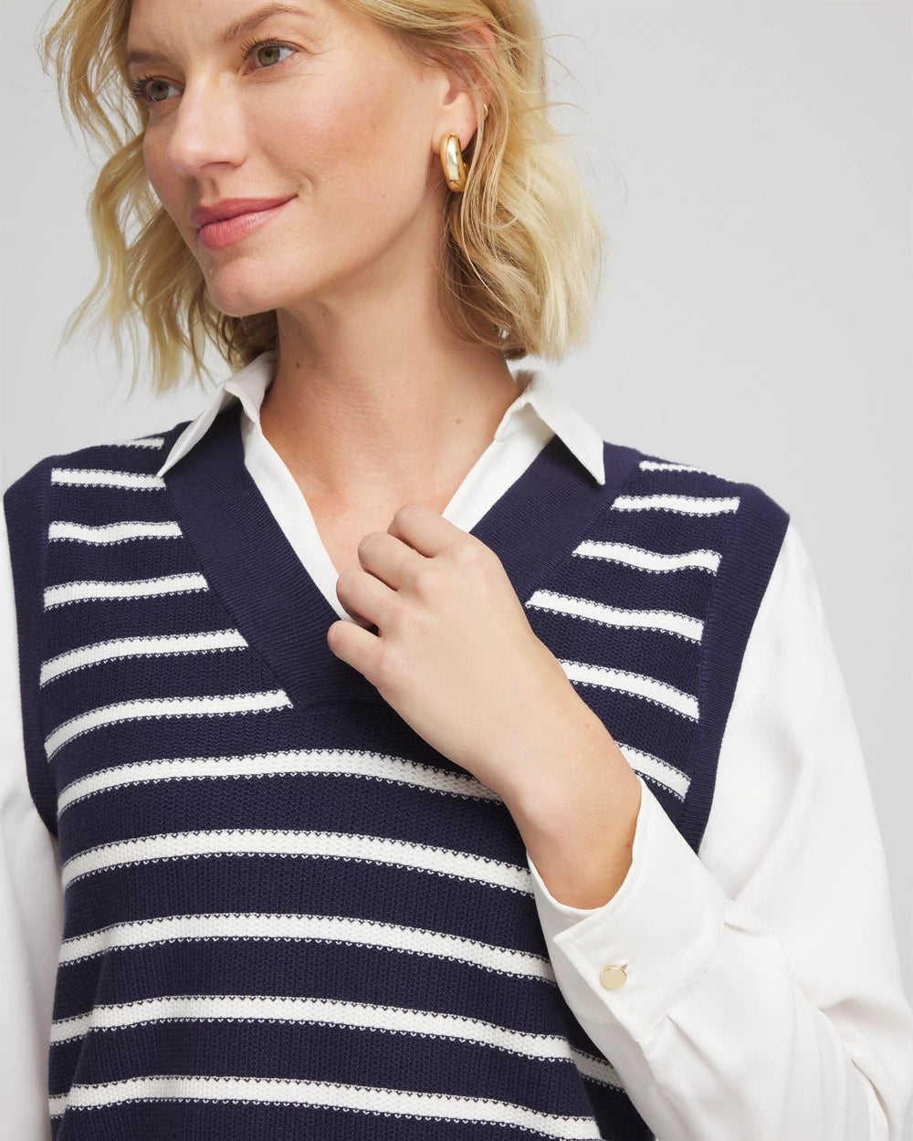 Chico's Women | Striped V-Neck 2 in 1 Sweater Vest PASSPORT BLUE