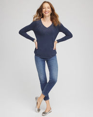 Chico's Women | Ella Embellished V-Neck Sweater INDIGO SKY