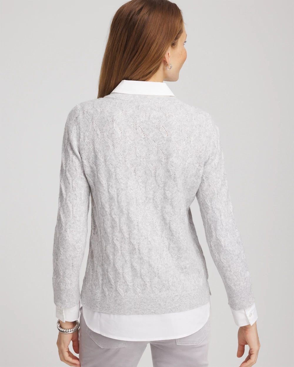 Chico's Women | Classic Built-In Shirt Knit Sweater CLASSIC GRAY