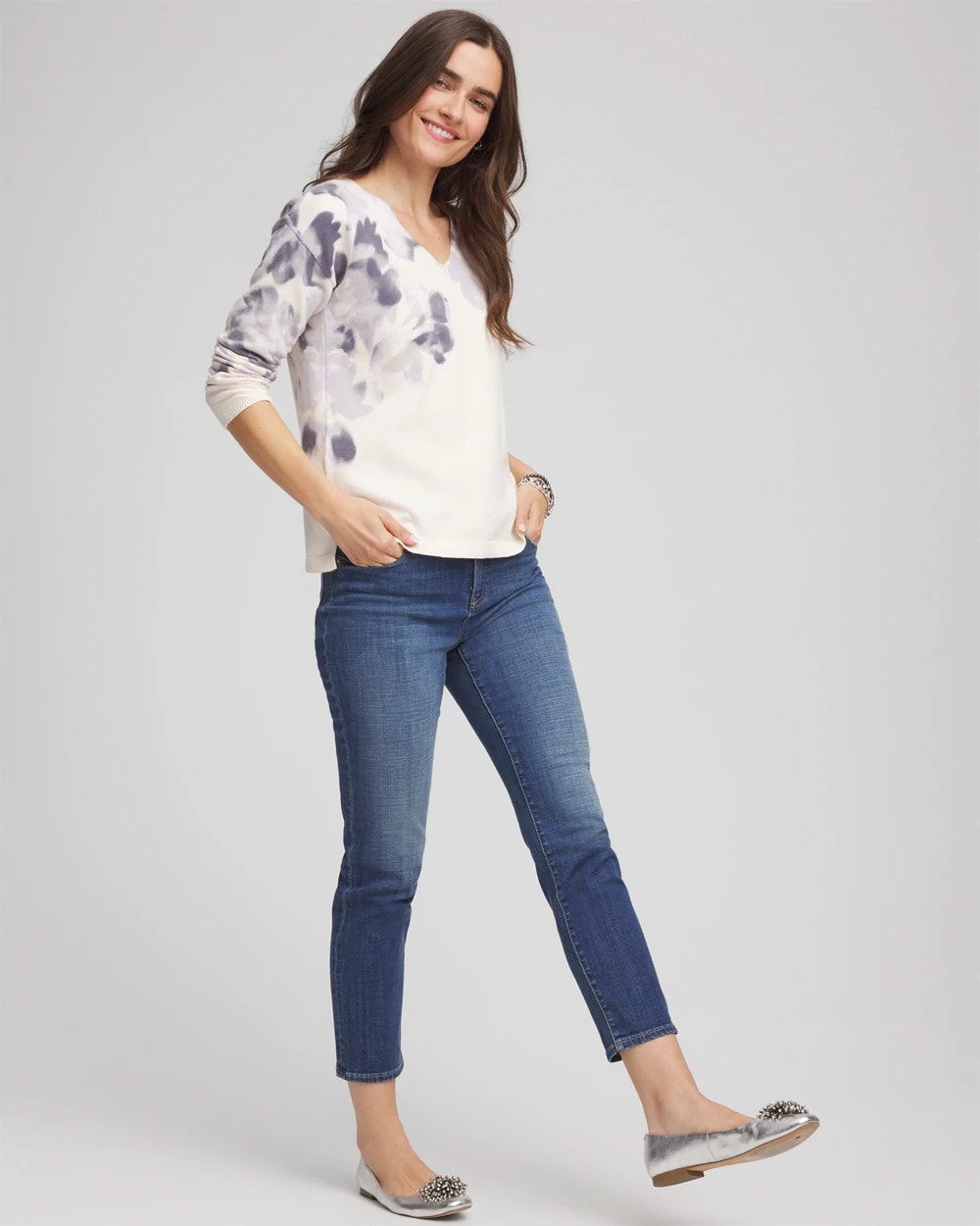 Chico's Women | Printed V-Neck Sweater MULTI