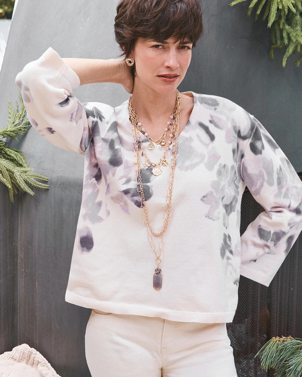 Chico's Women | Printed V-Neck Sweater MULTI