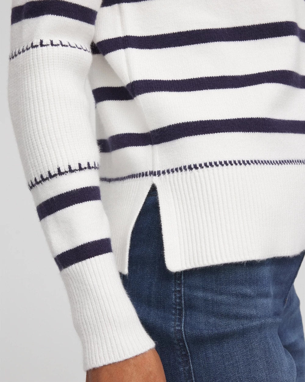 Chico's Women | Striped Relaxed Mockneck Pullover ECRU