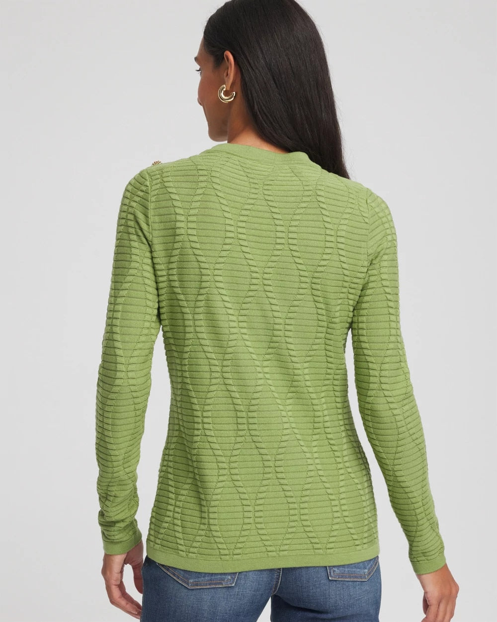 Chico's Women | Button Shoulder Crewneck Pullover GREEN FIG