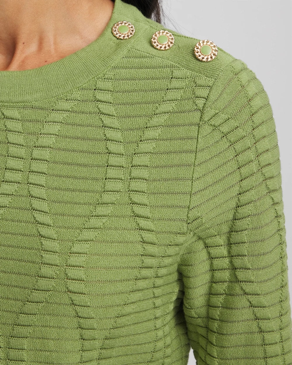 Chico's Women | Button Shoulder Crewneck Pullover GREEN FIG