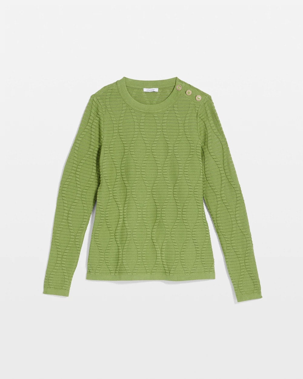 Chico's Women | Button Shoulder Crewneck Pullover GREEN FIG