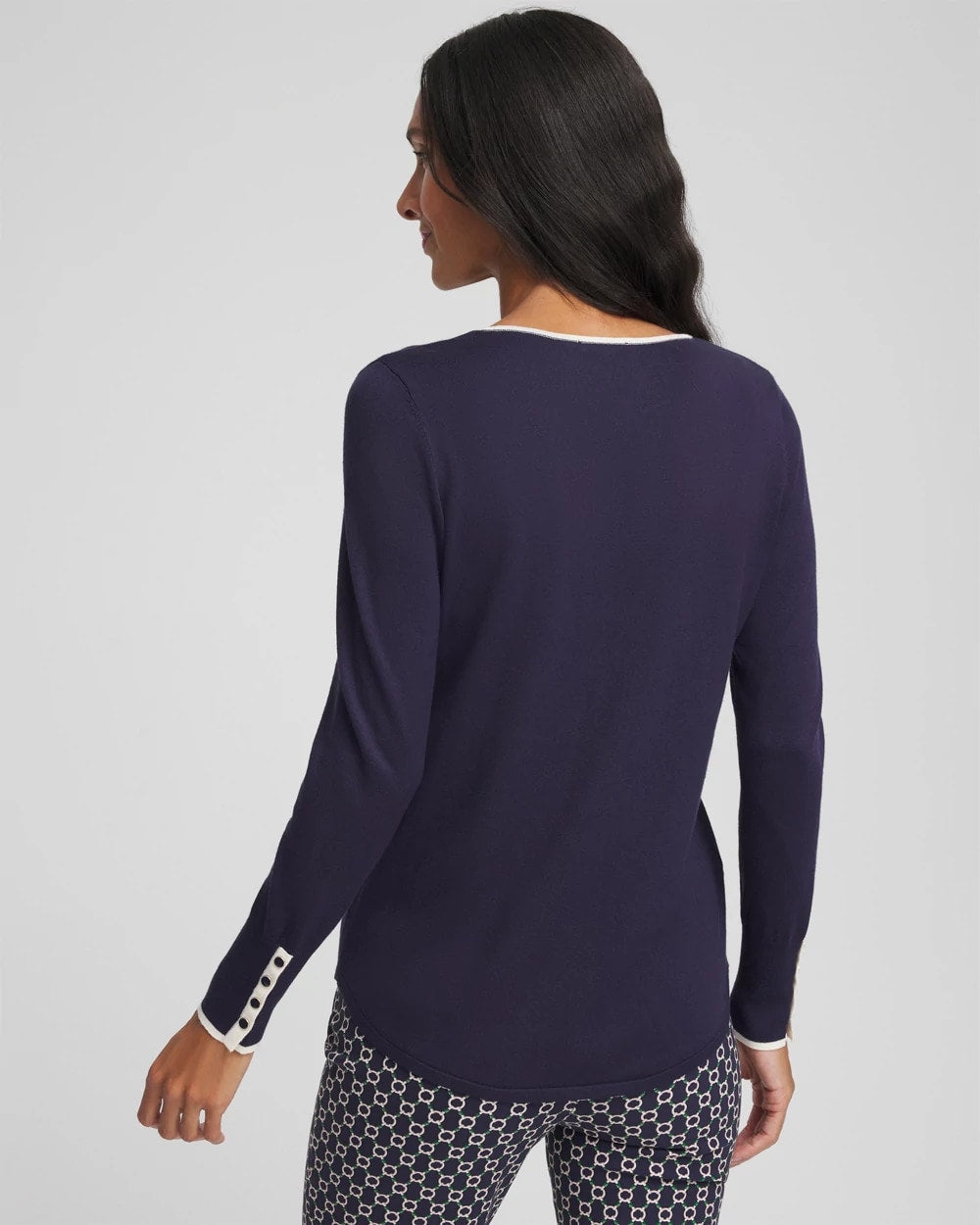Chico's Women | Ella Tipped V-Neck Pullover Sweater PASSPORT BLUE