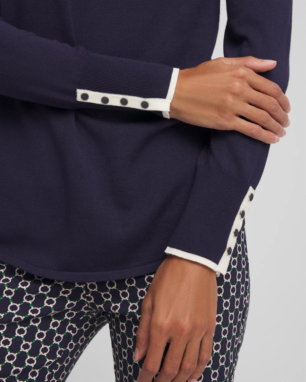 Chico's Women | Ella Tipped V-Neck Pullover Sweater PASSPORT BLUE