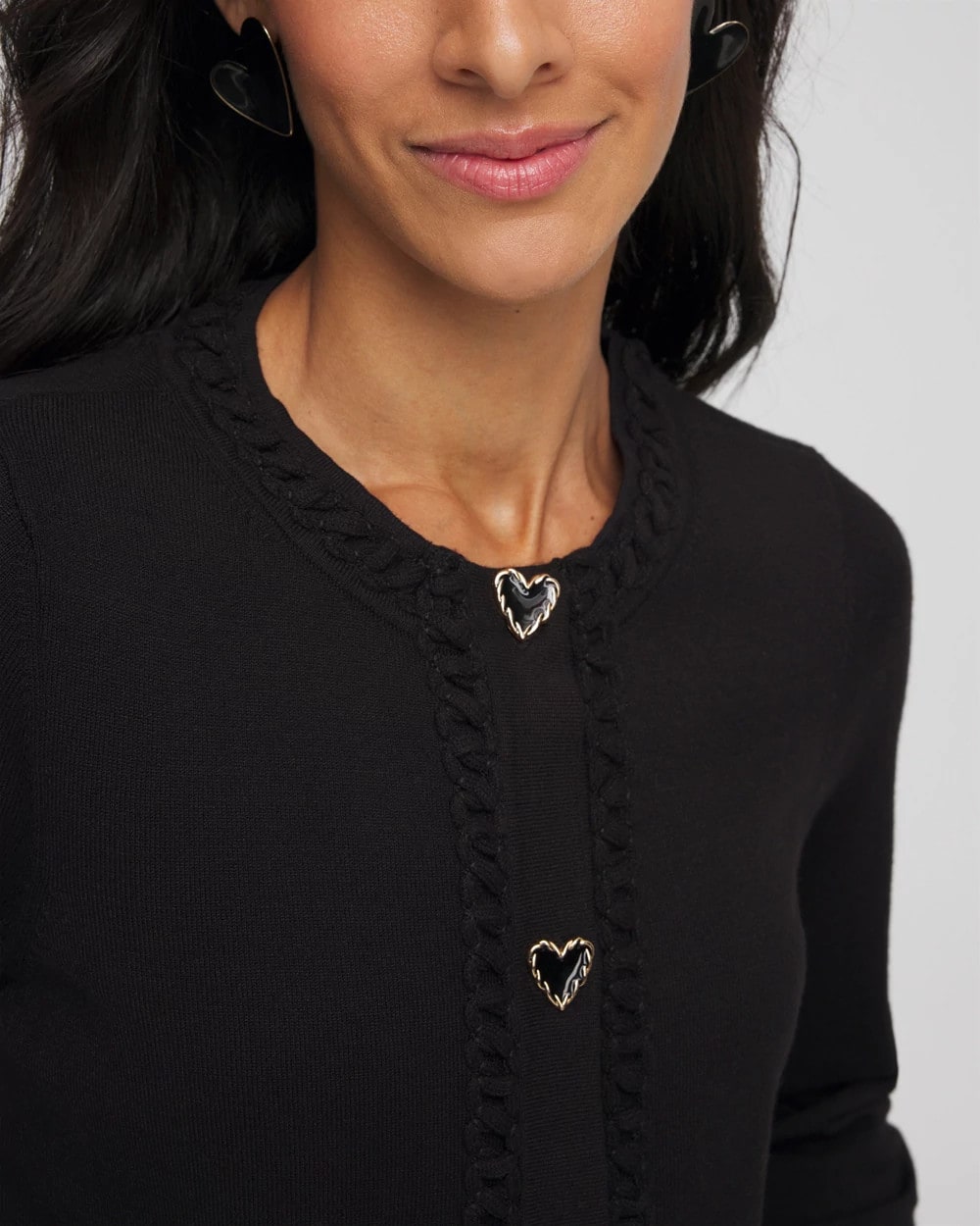Chico's Women | V-Day Embroidered Crewneck Cardigan BLACK