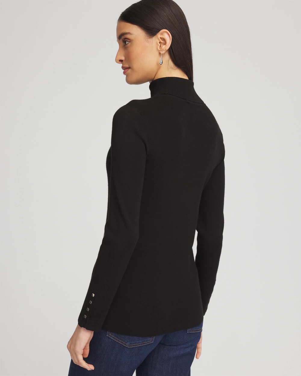 Chico's Women | Ella Button Cuff Turtleneck Sweater BLACK