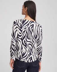 Chico's Women | Ella Zebra V-Neck Pullover Sweater PASSPORT BLUE
