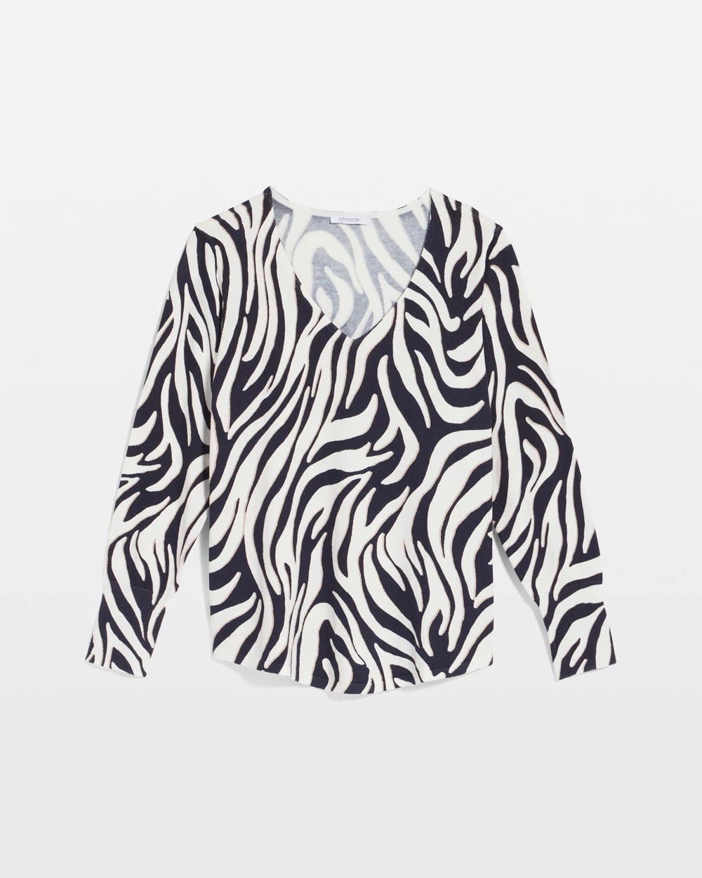 Chico's Women | Ella Zebra V-Neck Pullover Sweater PASSPORT BLUE