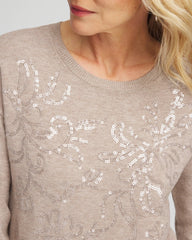 Chico's Women | Floral Sequined Pullover SMOKEY TAUPE